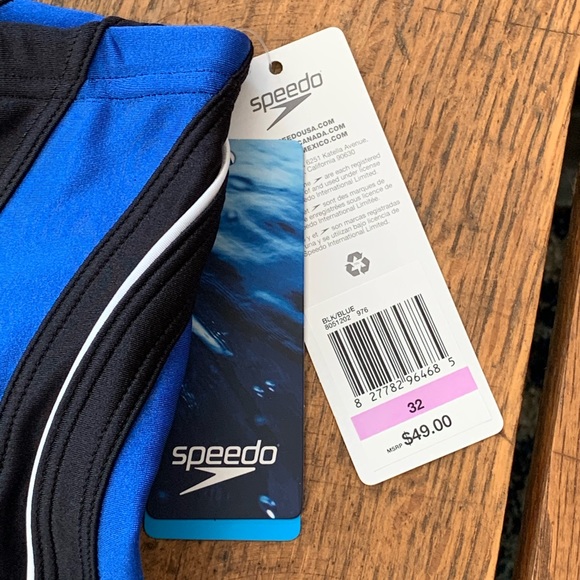 NWT Speedo Competitive Swimwear Size 32 Blue Stripe - Picture 3 of 12